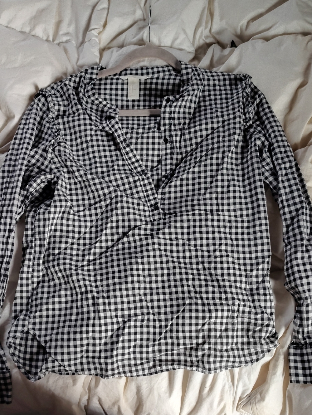 Black and White Gingham Button-Front Blouse